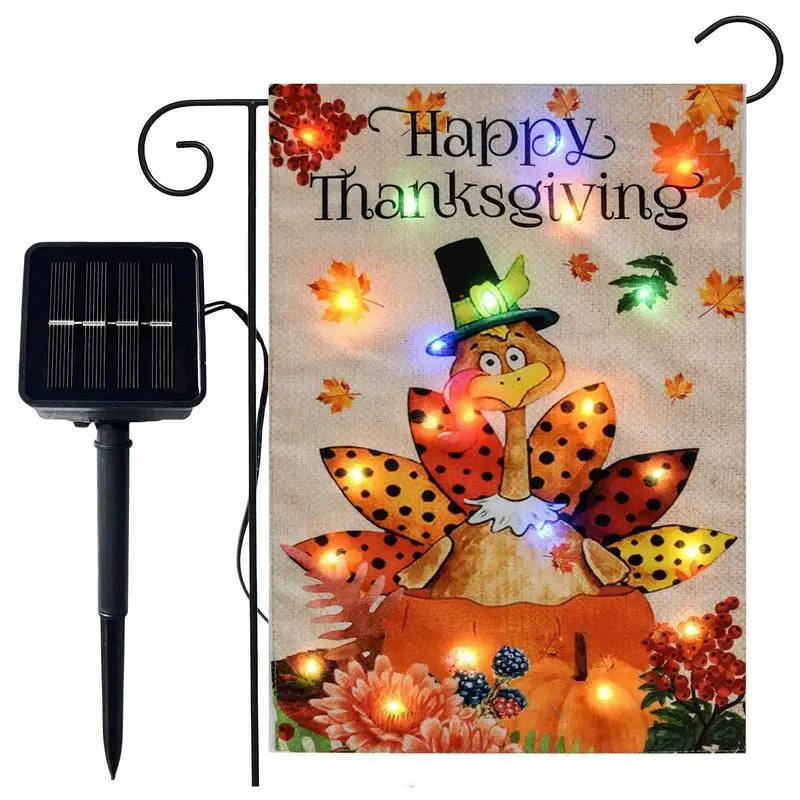 

Thanksgiving Light Up Flag Solar Powered Lighted Garden Flag Lawn Outdoor Patio Christmas Decor Party Supplies Linen Outdoor