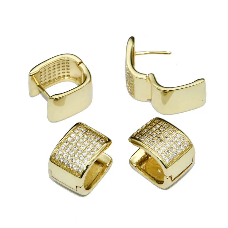 

High Quality Anti Fading Gold Plated CZ Setting Round Triangle Square Delicate Clip On Huggie Hoop Earring for Women