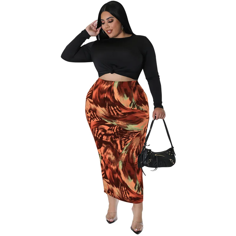 Plus Size Dresses Slim Fit O-Neck  Long Sleeve Dresses for Women  Ankle-Length Dresses for Women 2022 Sexy Two Piece Set Women