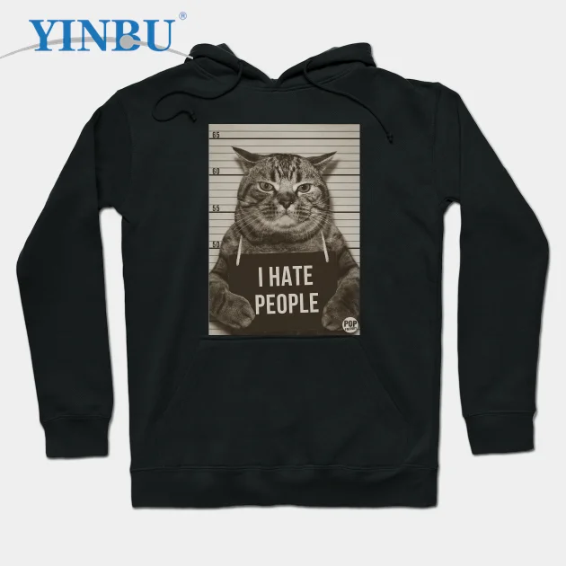 

Пуловер с надписью I HATE PEOPLE-Cat, толстовка, новинка 2023 года, модная одежда