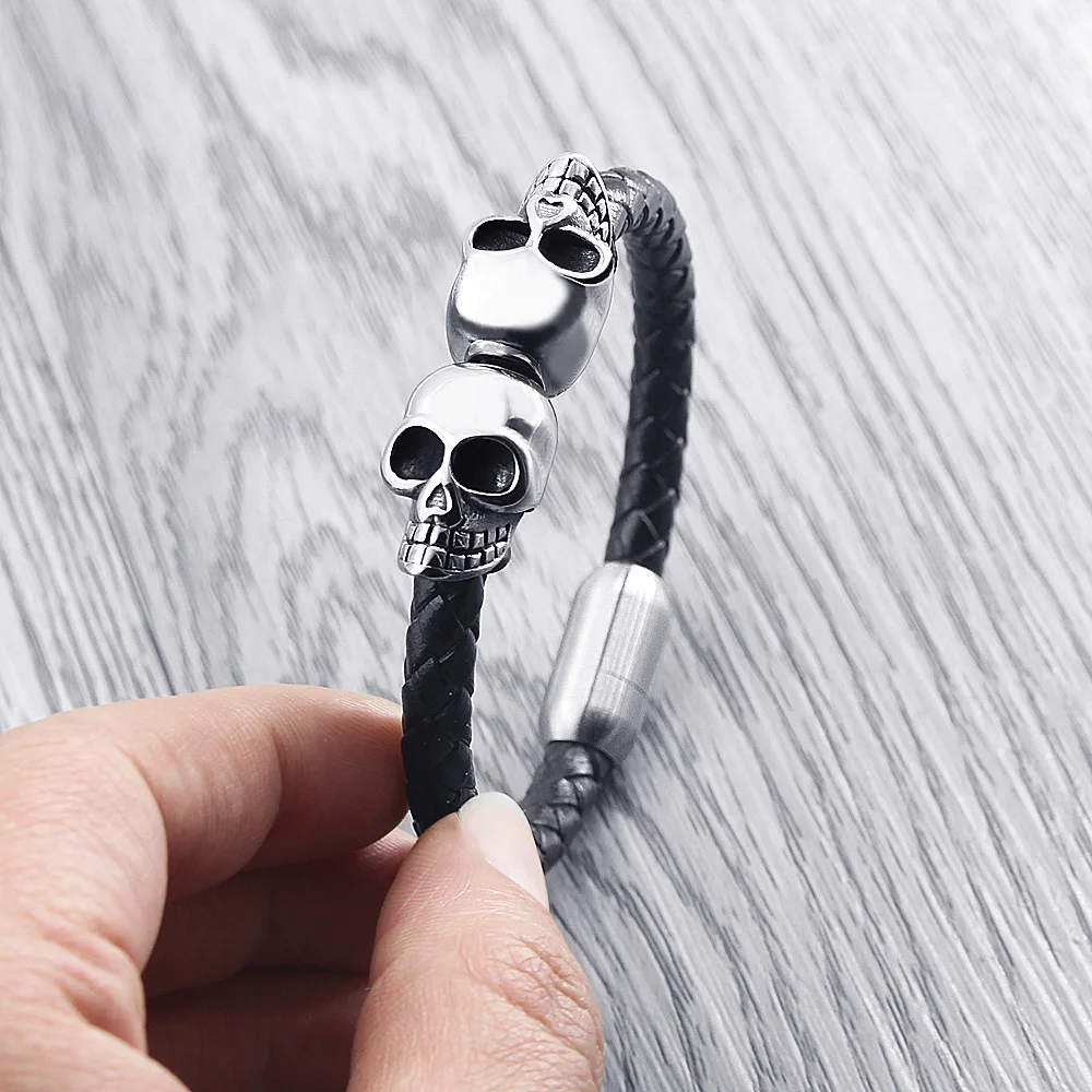 Браслет FIREBROS мужской из натуральной кожи черный/золотой/серебристый браслет на