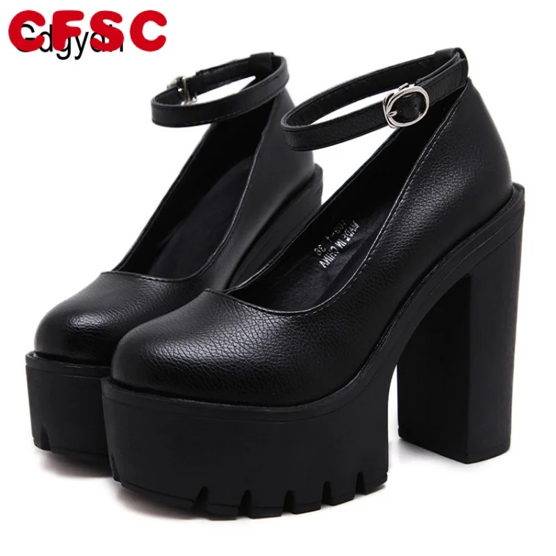 

Gdgydh 2022 new spring autumn casual high-heeled shoes sexy ruslana korshunova thick heels platform pumps Black White Size 42