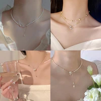 4 style korean pearl necklace for women butterfly pendant pendant luxury brand trendy jewelry party accessories gift 2022 new