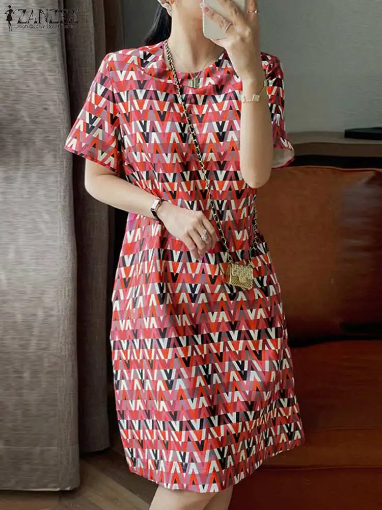 

Vintage Kaftan Printed Vestidos Bohemian Short Sleeve Mini Sundress ZANZEA Women Spring Summer Dresses 2023 Robe Femme Oversized
