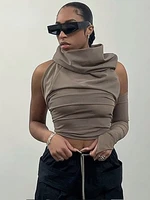 brown single sleeve off shoulder top casual slim crop tops fashion t shirt for women clothing winter 2021 sexy loose streetwear