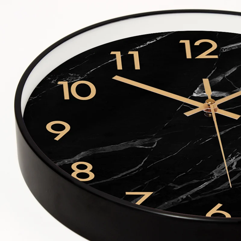 

Large Black Clock Silent Watches Nordic Modern Clocks Wall Home Decor Creative Gold Kitchen Watch Marble Pattern Gift