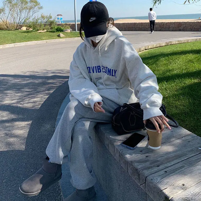 2023 New Casual Fashion Hip-hop Oversized Loose Top Autumn Women's Retro Gray Street Hoodie Letter Print Long Sleeve Sweatshirt