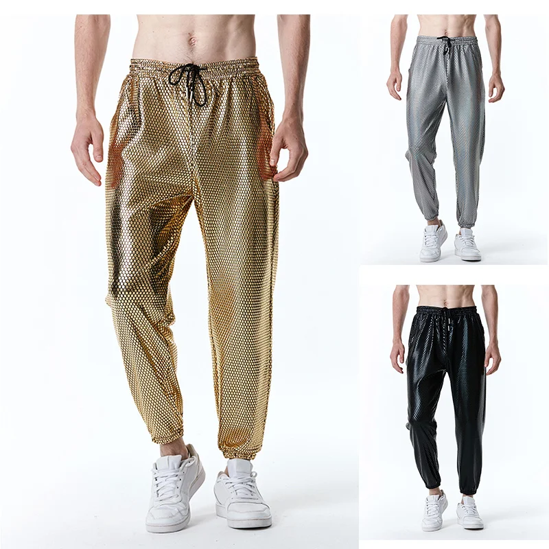 Snakeskin Like Personalized Gold Stamping Printing Men'S Autumn Trousers Retro Singer Nostalgic  Stage Performance Casual Lo