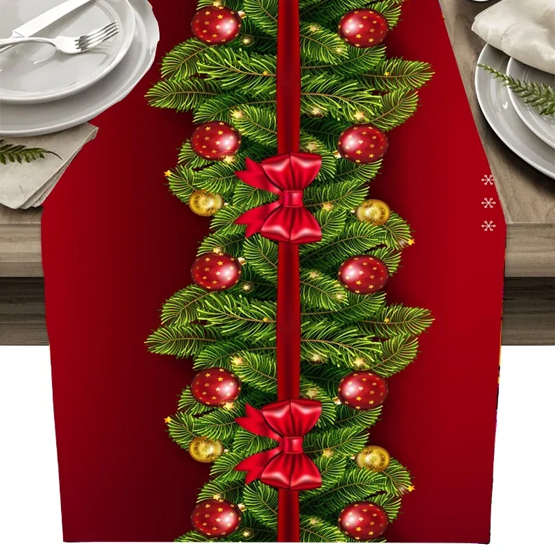 

Рождественская елка, игольчатая красная лента с бантом, настольная дорожка для свадебной фотосессии, Рождественский праздник, настольная дорожка