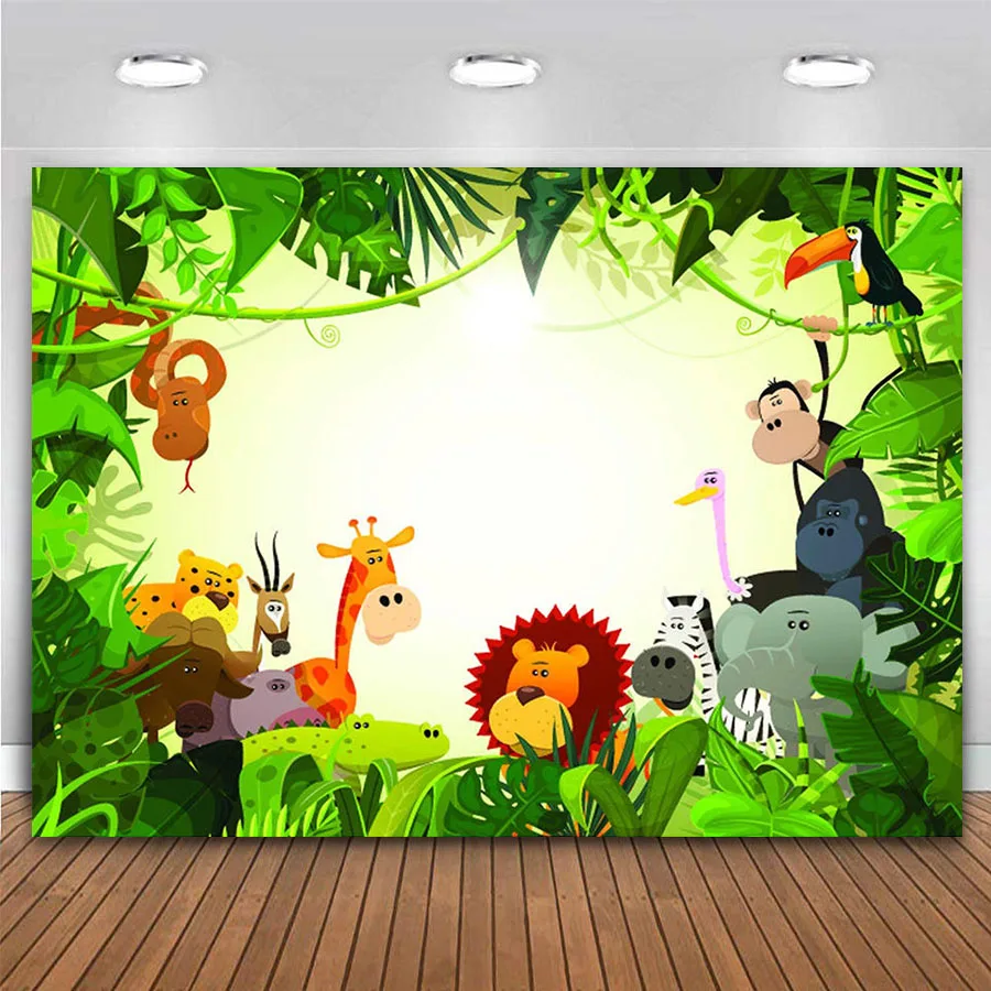 

Customized Jungle Animals Safari Baby Boy Shower 1st First 2nd Birthday Backdrop Background Zoo One Year Old Party Poster Banner