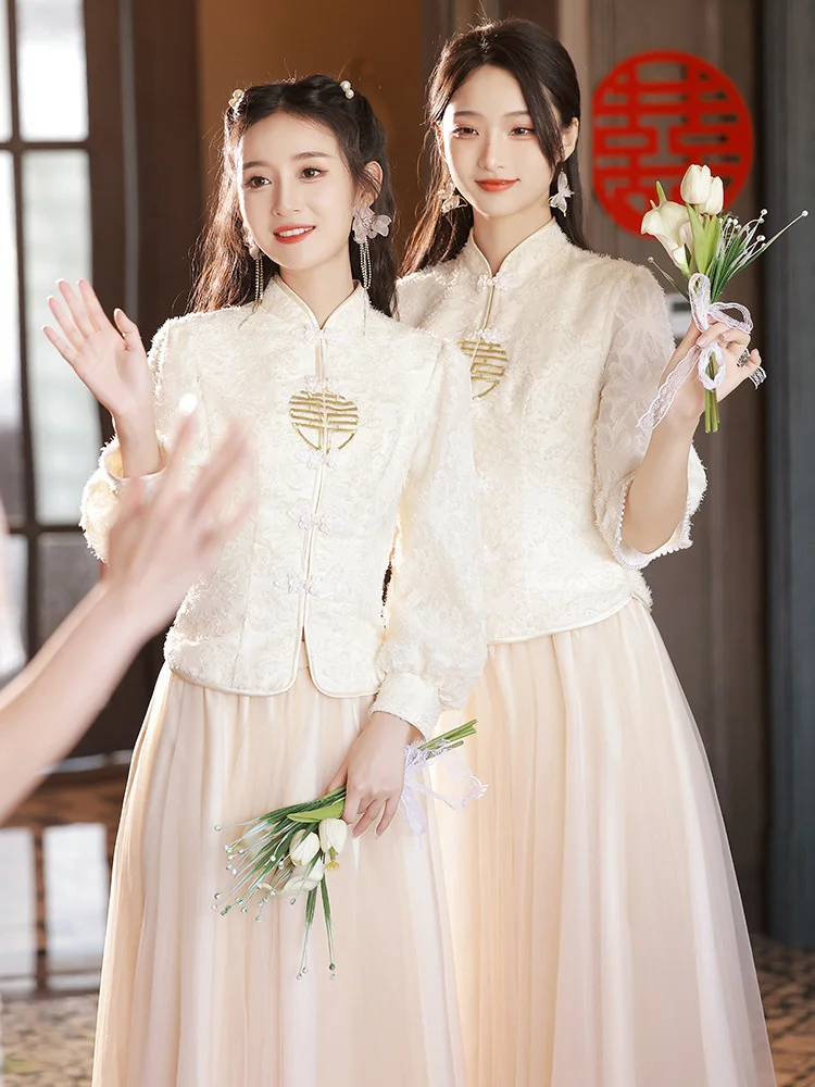 

Chinese Bride Clothes 2023 New Champagne. Chinese Smart Bet Sisters Clothes Improved Xiuhe Girl Evening Dress evening dress