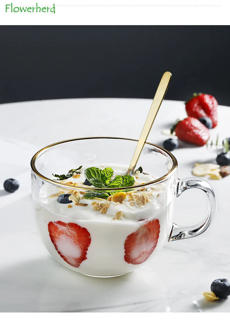 Стеклянная кофейная чашка с ручкой короткая кружка ложкой пузырьковая для