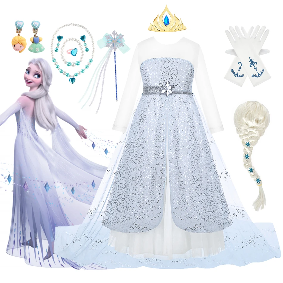 

Disney Frozen Elsa Dress Kids Cosplay Snow Queen 2 Elza Costume Children Fancy Disguise Girl Birthday Party Princess Clothing
