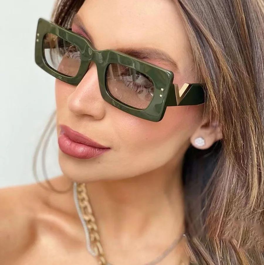 

New Fashion Rivet Square Sunglasses Women 2022 Brand Vintage Retro Sunglass Rectangle Sun Glasses Female UV400 Lens Eyewears