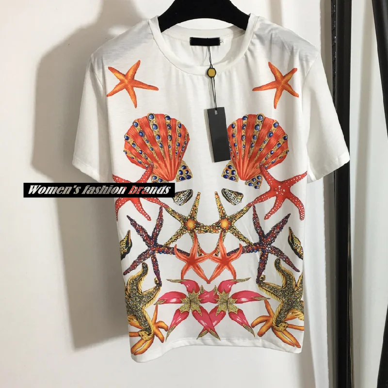 

2022 high end quality fashion new starfish shell submarine biological printing women's short sleeve T-shirt round neck T-shirt