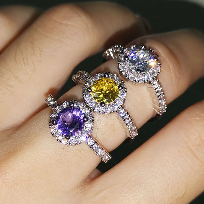 

Imitation diamond ring inlaid with eight hearts and eight arrows carat, European and American colorful amethyst engagement ring