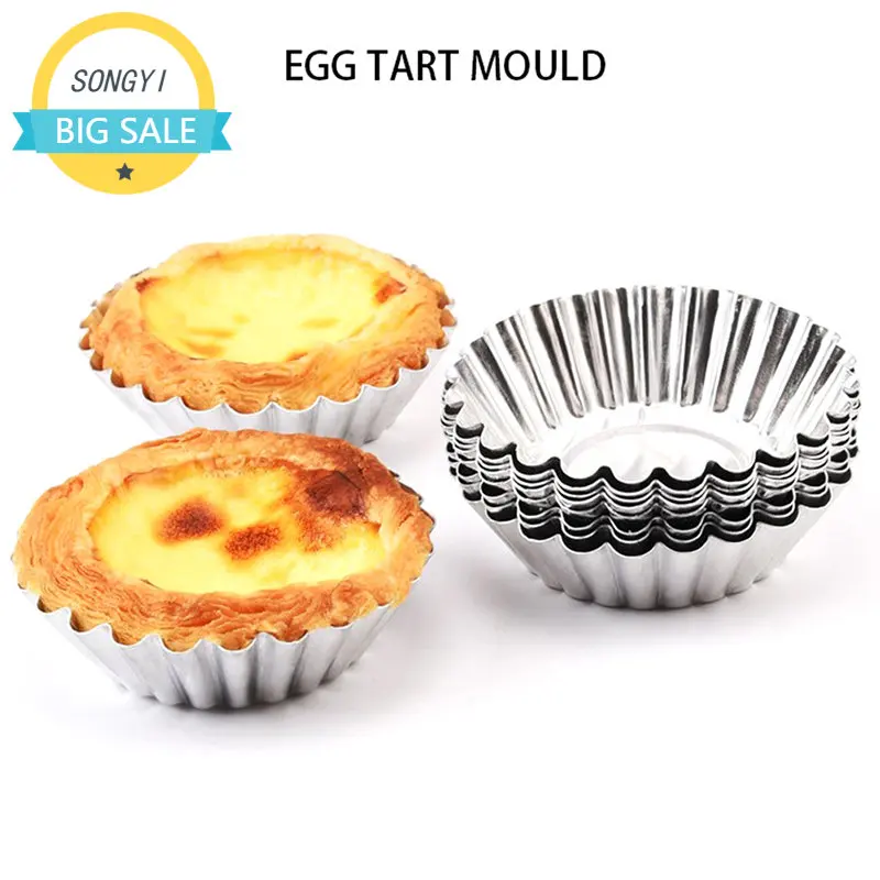 

10pcs Reusable Silver Stainless Steel Cupcake Egg Tart Mold Cookie Pudding Mould