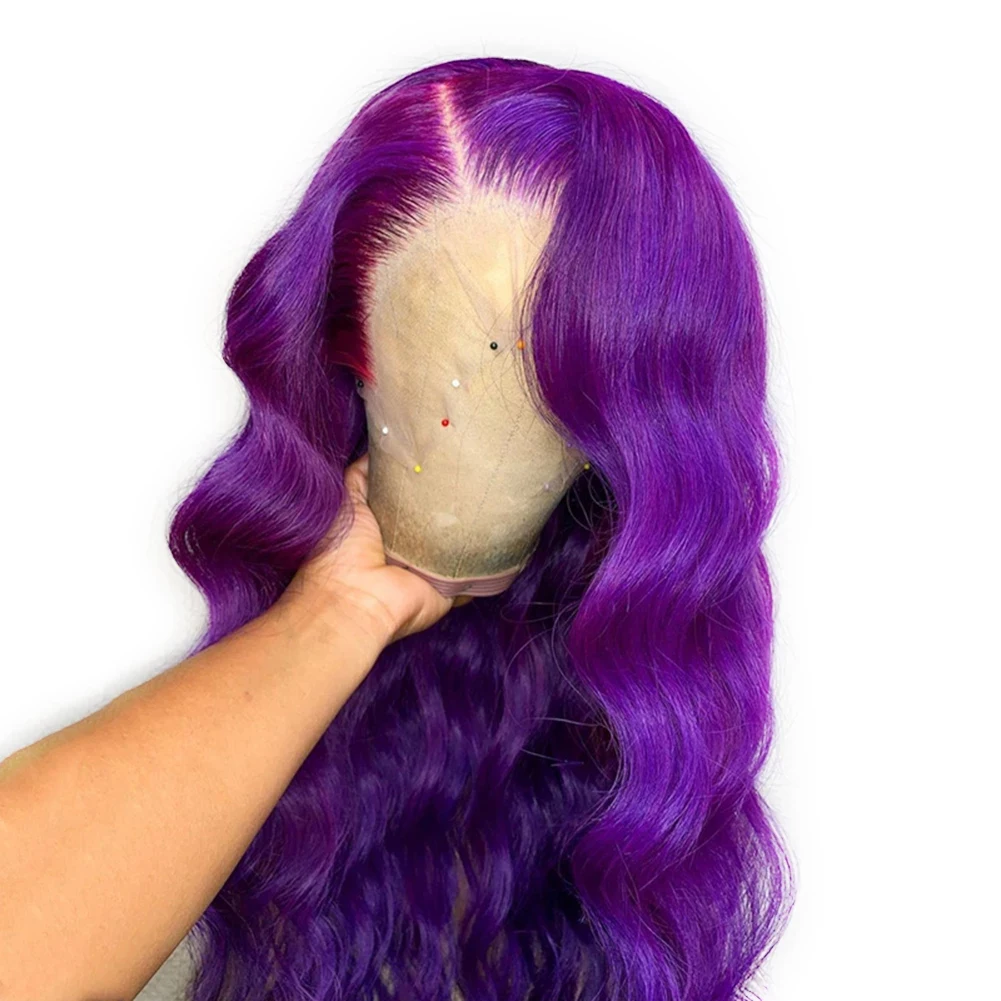 

Colored Long Body Wave Lace Front Wig Side Part Synthetic Hair Wigs for Women Purple Lace Wigs Natural Hairline Cosplay Wig
