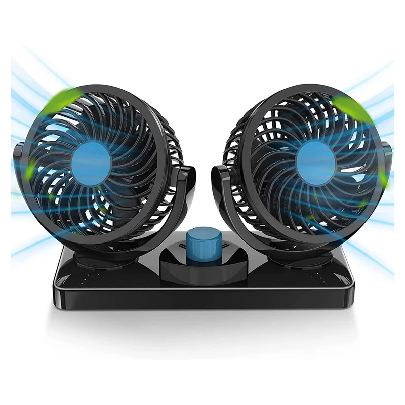 

NEW-Double Head Car Fan 360 Degree Rotation With 2 Speeds Double Fan Suitable For 12V Cars, Trucks, Suvs