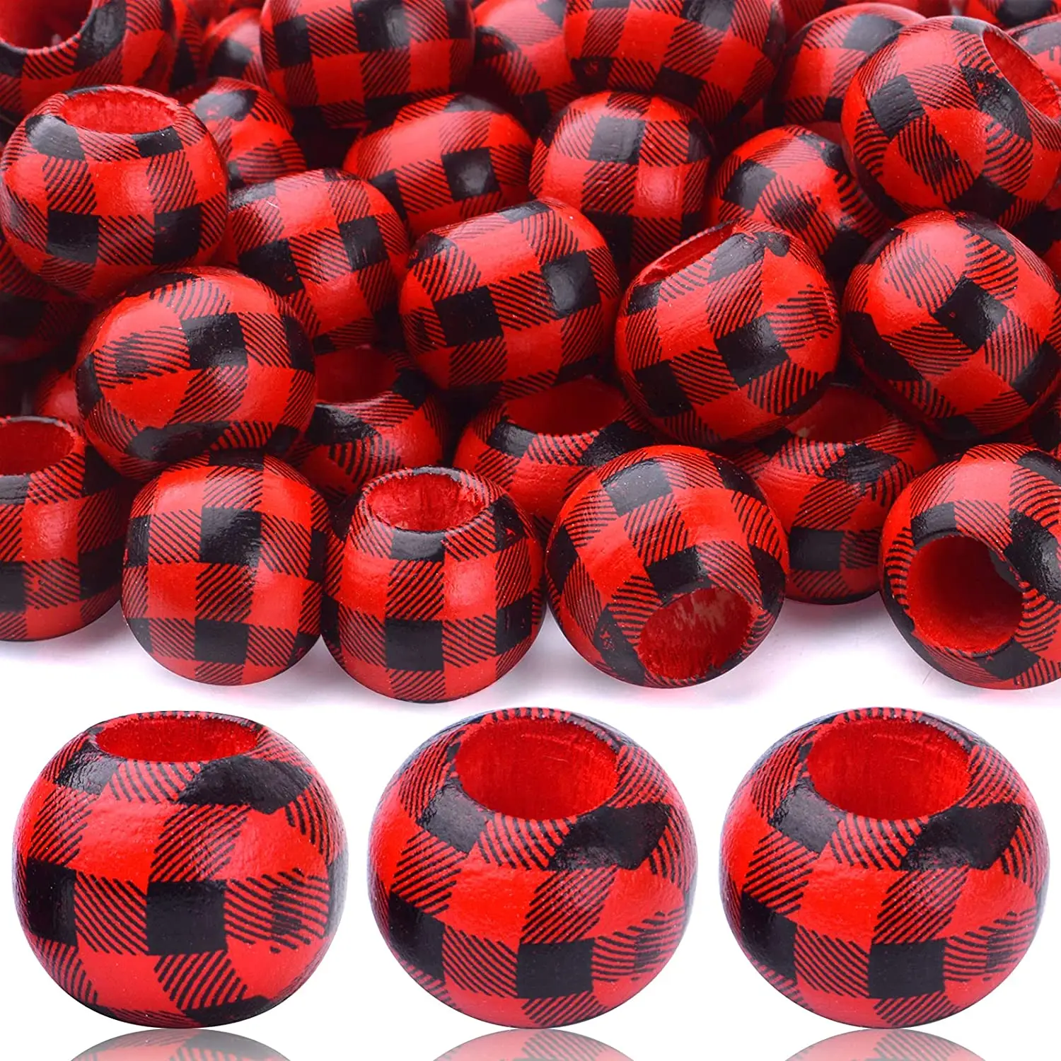 

100pcs Plaid Wooden Beads 20mm Large Hole Round Natural Wood Craft Beads for DIY Jewelry Making Farmhouse Garden Wall Decoration