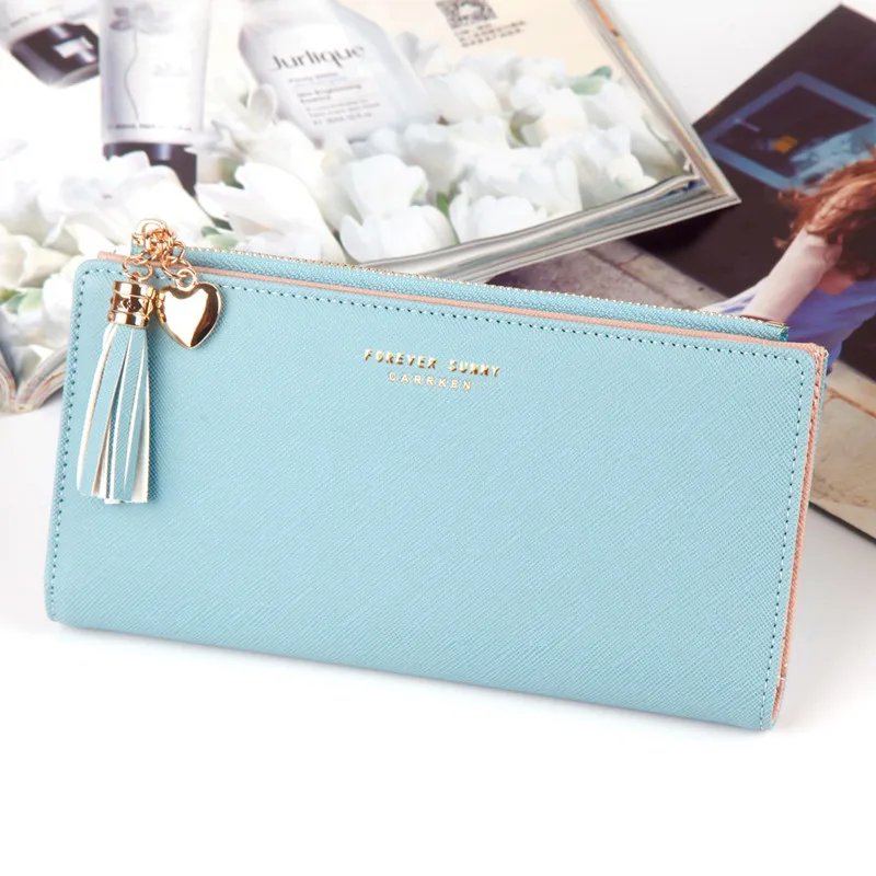 

Women's Wallet PU Leather Fashion Tassel Long Coin Purse Ladies Card Holder Money Wallets Female Clutch Heart Zipper Hasp Purses