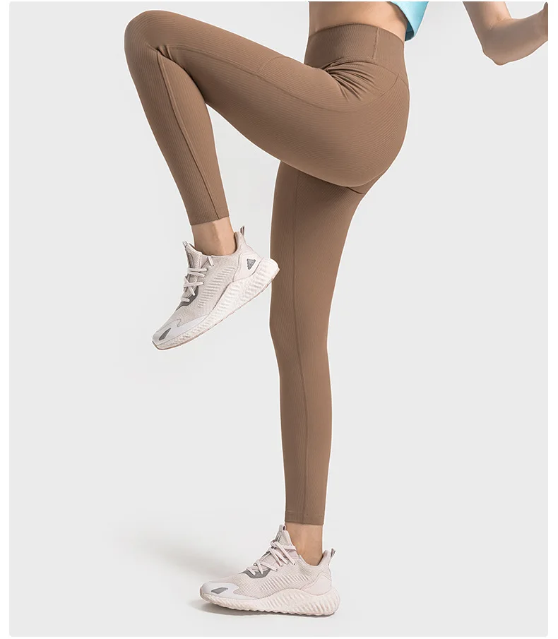 Luluwomen'S Pants Gym Yoga Fitness Leggings Outdoor Jogging Sport Ribbed Fabric Women Pants High Waist Tights Female Legging