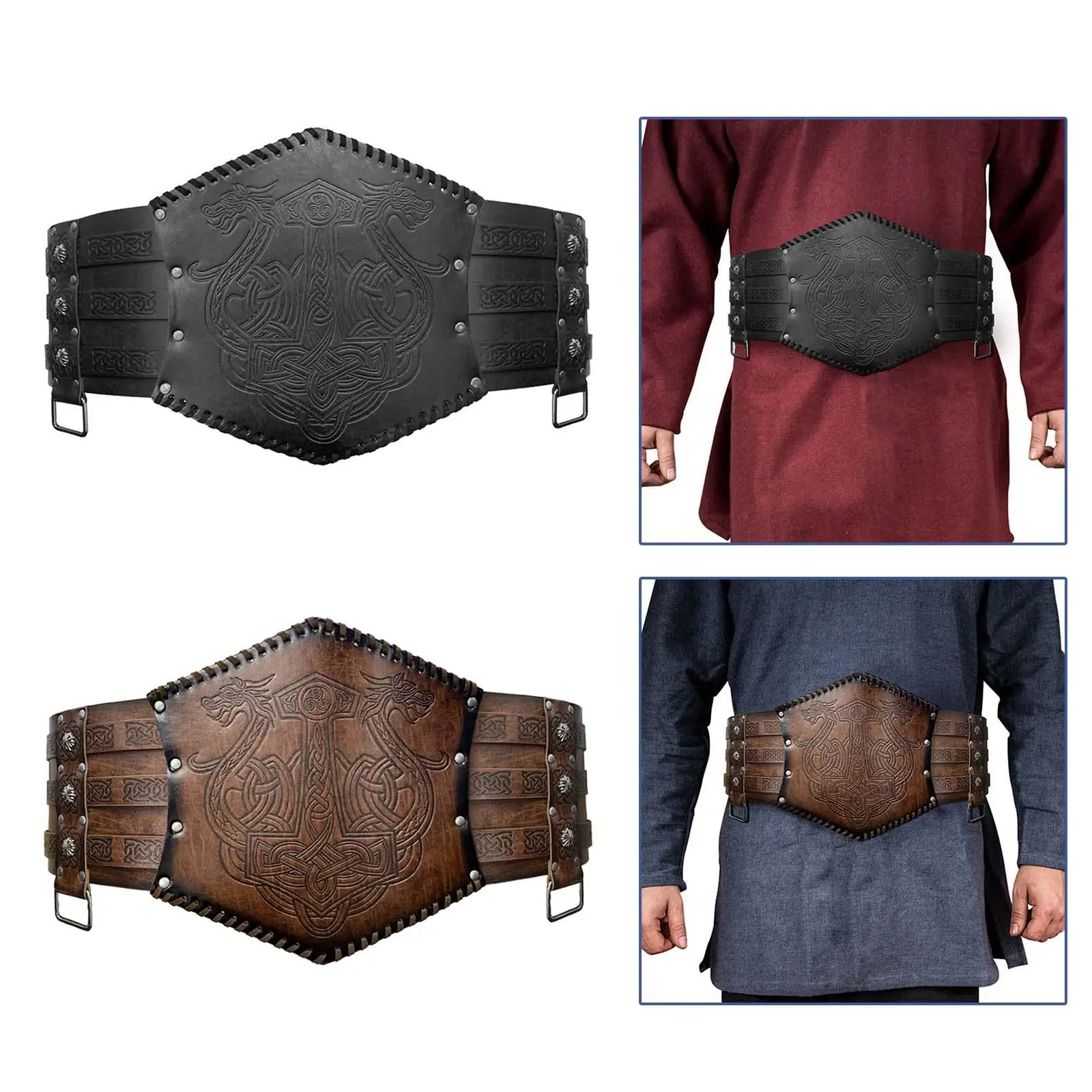 Medieval Girdle Belt Metal Buckle Adjustable Punk Girdle Sturdy Soft PU Leather for Easter Birthday Performance Dressing up
