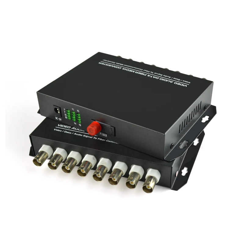 1Pair 8 Channel Video Audio Data Fiber Optic Media Converter Transmitter & Receiver 8V1D RS485 FC Single mode