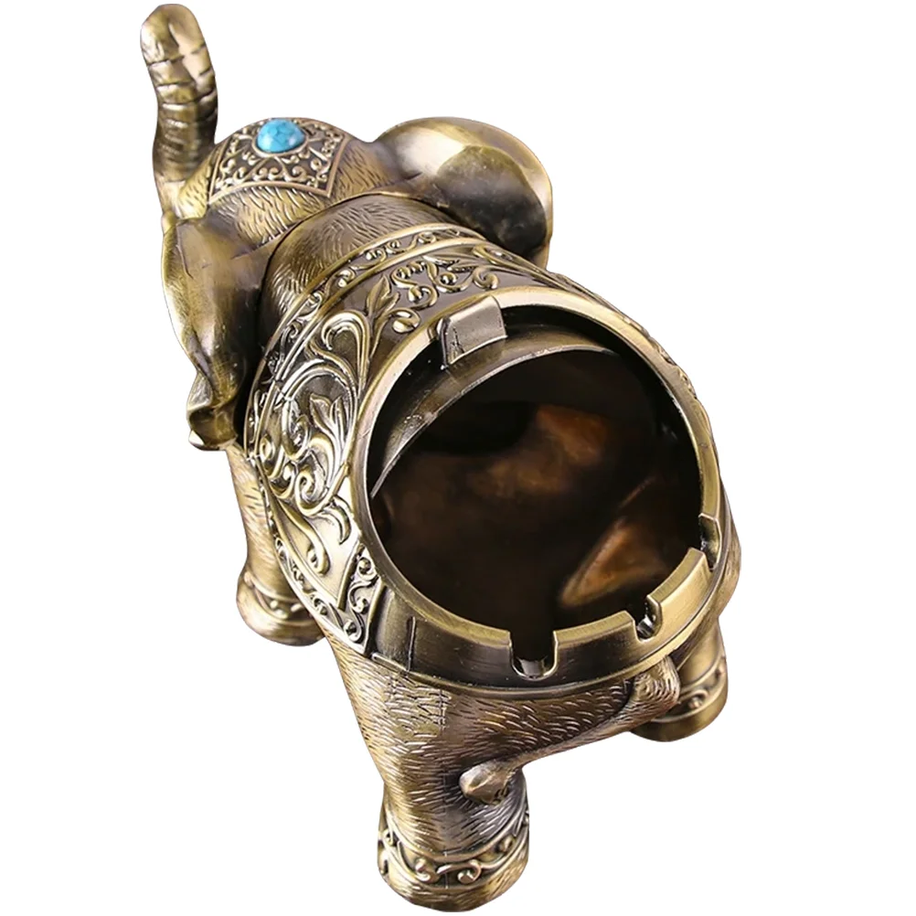 

Ashtray Ash Elephant Ashtrays Holder Desktop Retro Windproof Tray Statue Animal Metal Figurine Vintage Decorative Lid Odor Cigar