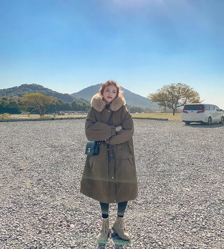 2023 New Women Winter Cotton Padded Jacket with Plush Thickened Padded Long Parka Jacket Faux Fur Hooded Jacket