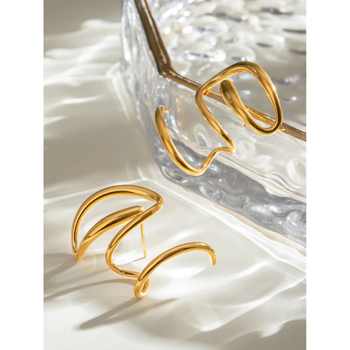 Минималистичные позолоченные серьги из нержавеющей стали 18 карат дизайн с