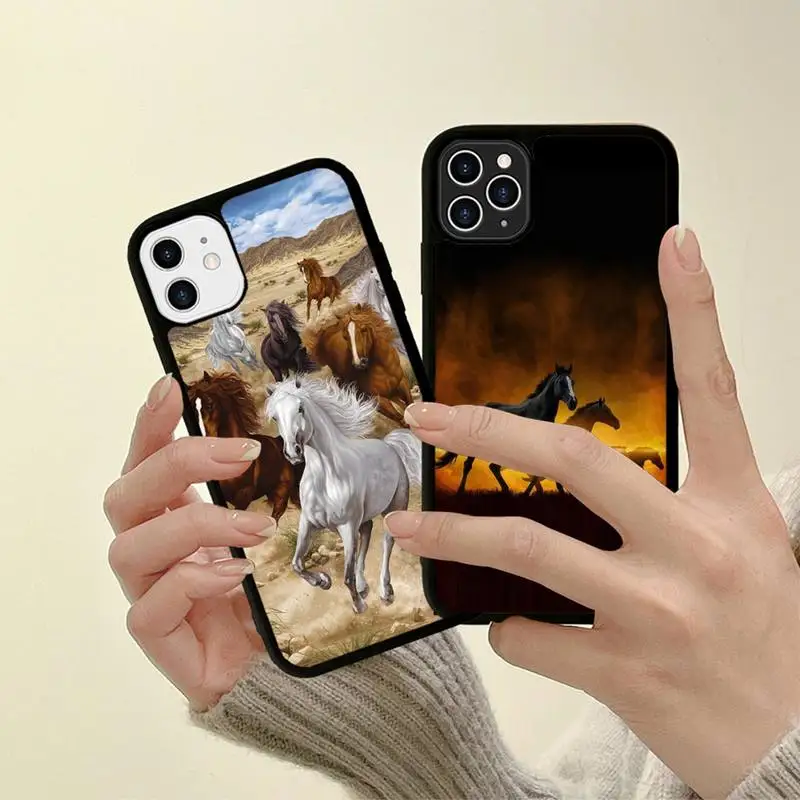

Animal Horse Phone Case Silicone PC+TPU Case for iPhone 11 12 13 Pro Max 8 7 6 Plus X SE XR Hard Fundas