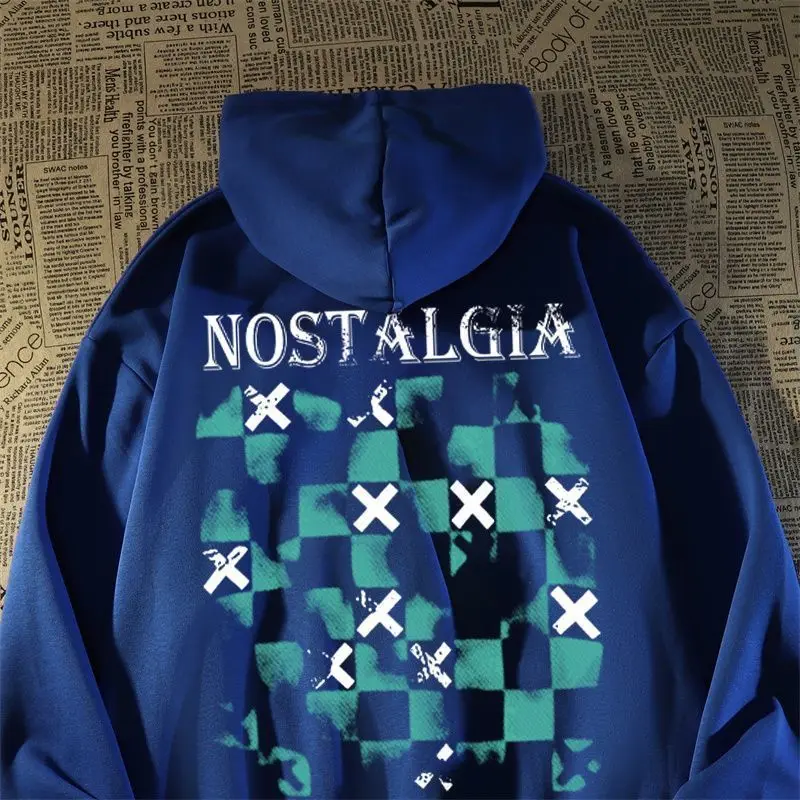 

Retro Street Style Checkerboard Printed Hooded Sweater Loose Long Sleeve Handsome College Style Autumn and Winter Couple Jacket