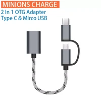 2 in 1 otg adapter cable nylon braid usb 3 0 to micro usb type c data sync adapter for huawei for macbook usb c phone disk otg