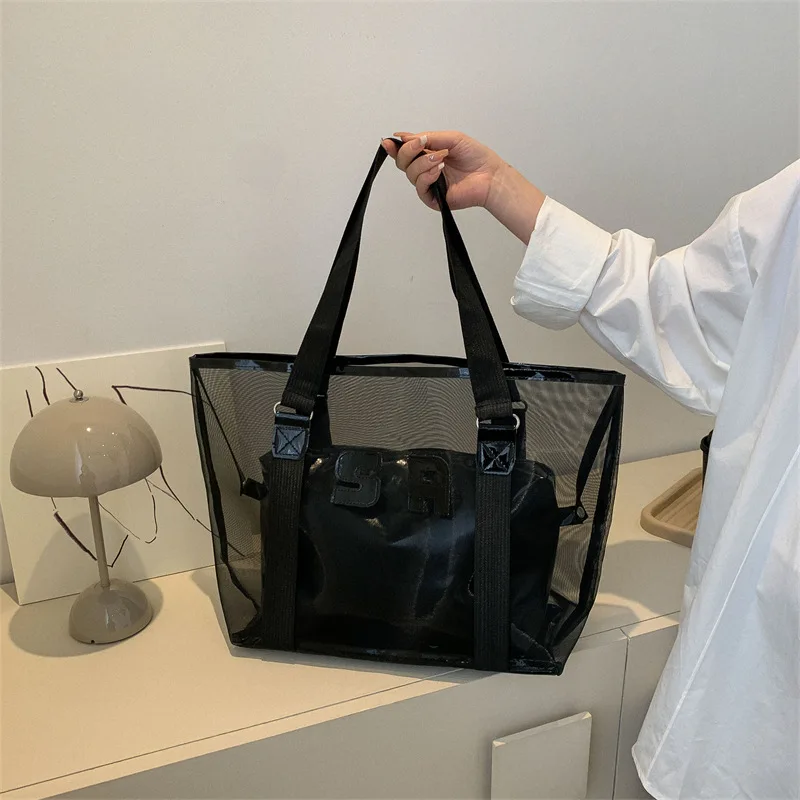 

2023 летняя Сетчатая Сумка-тоут с вырезами, женская сумка на плечо, пляжные сумки для отпуска, вместительные сумки для покупок, сумка для хранения для девочек, сумочка