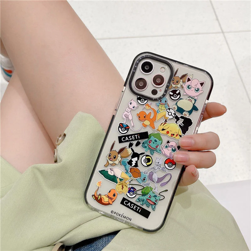 

Anime Pokemon Charmander Squirtle Pikachu Eevee Mewtwo Printed Cartoon Phone Case Suitable for 14 13 11 12 Pro 7 XR X XS Max 8
