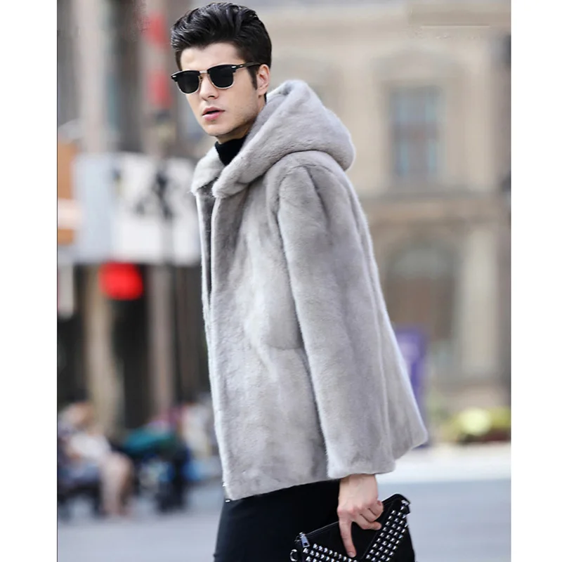 Men's Fur Coat Luxury Mink Coat Winter Jacket Fur Parka Men Fur Coat Faux Mink Fur Mink Coat Slim Fit Cropped Hooded Jacket