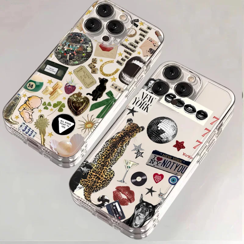 Trendy Disco Ball Leopard Phone Case for IPhone 16 15 14 13 12 11 Mini Pro Max X XR XSMax 7 8 Plus Transparent Soft TPU Cover