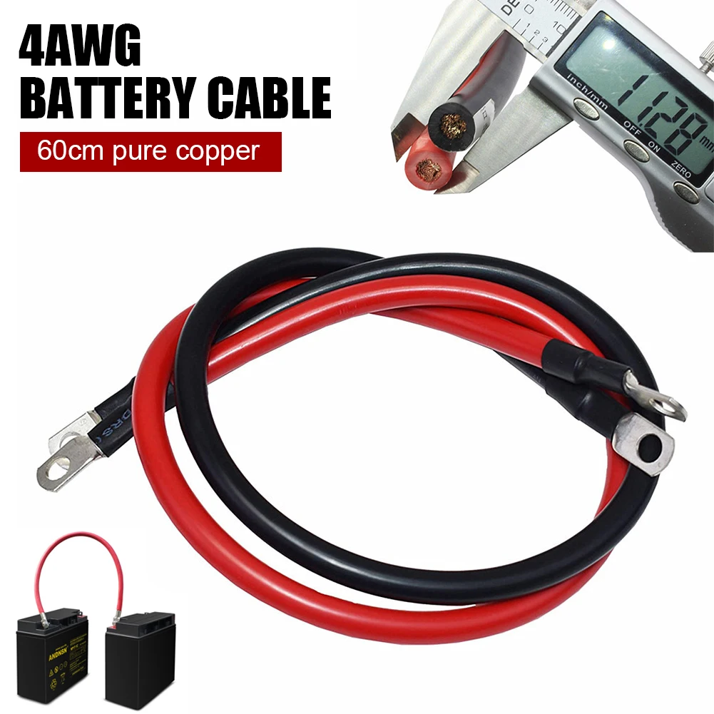 

2Pcs 4 AWG Car Battery Inverter Cables 60cm with Lugs Ring Terminal Black Red for Solar RV Automotive Marine Oxigen-free Copper
