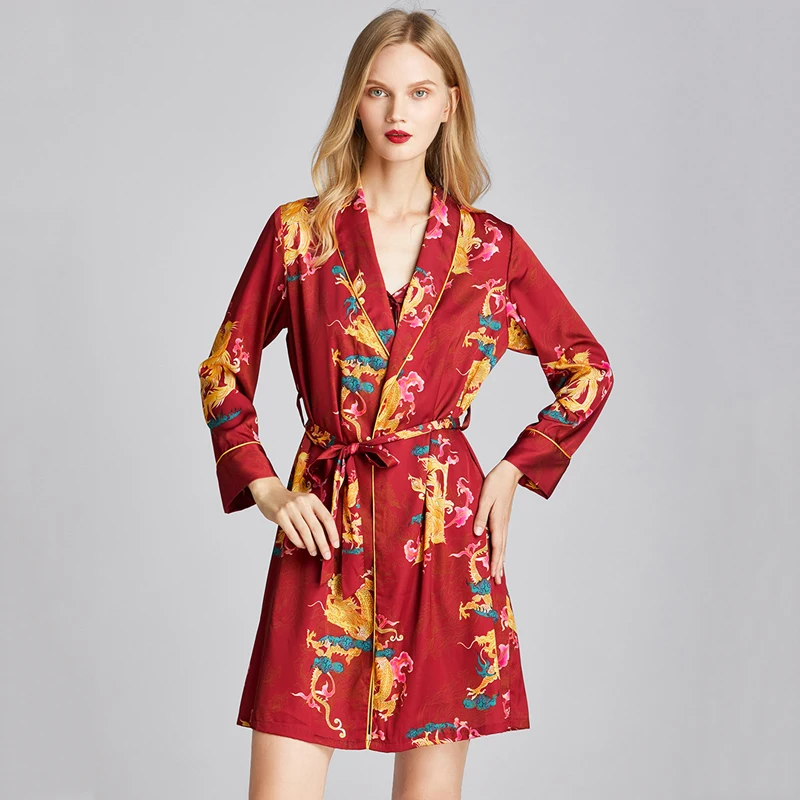 

Cinoon модные красно-синие пикантные для женщин халат нижнее белье, одежда для сна, с поясом Ночная рубашка из искусственного шелка размера плю...