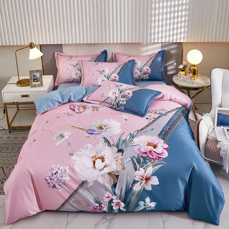 

4pcs Bed Sheets and Pillowcases Bedding Set Duvets Cover Bedsheet 2 Seater Bedspread Queen Size 2 People Linens Cotton Aesthetic