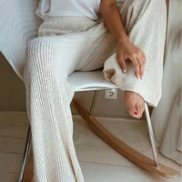 women loose high waist casual trousers homewear 2021 wide leg pants pop autumn winter elastic waist pleated knitted pants female