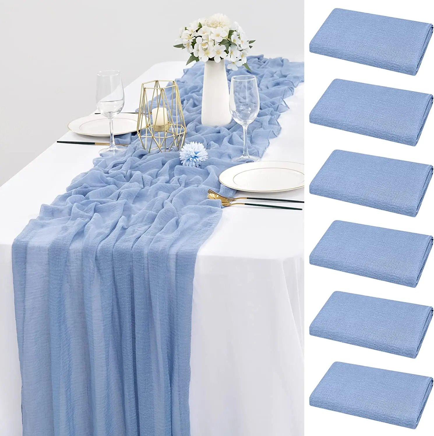 6pcs Cheesecloth Table Runner 90*300cm Boho Gauze Dining Table Decoration For Wedding Reception Bridal Shower Rustic Table Cover