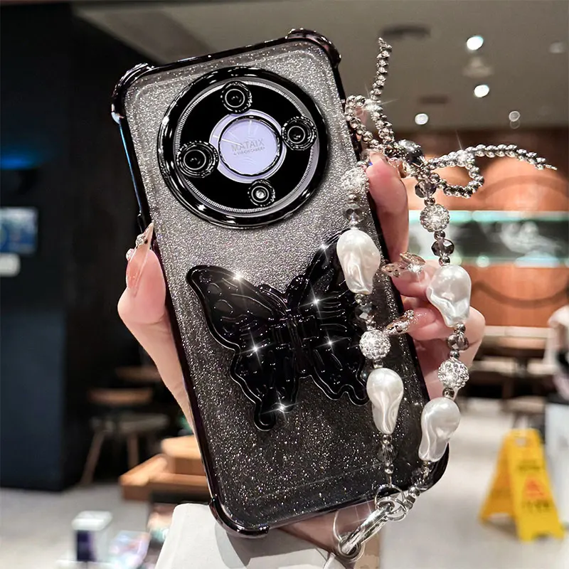 Роскошный противоударный чехол с жемчужной цепочкой для Honor Magic5 Lite 5G