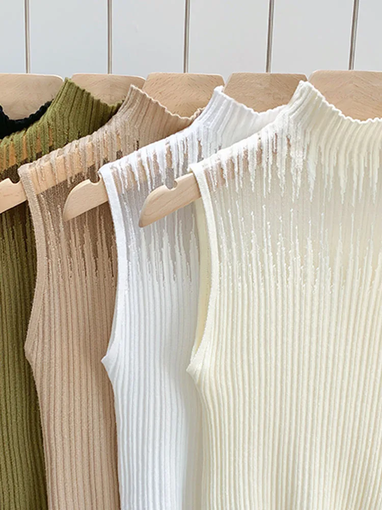 Женский трикотажный свитер без рукавов облегающий пуловер для лета 2024 sg408