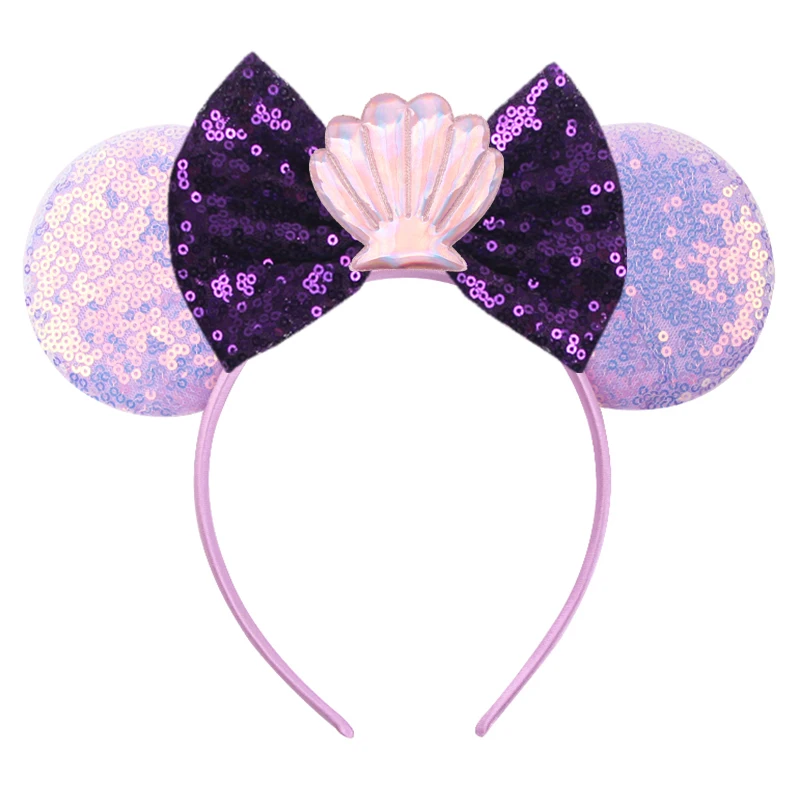 

Little Mermaid Mouse Ears Headband Ariel Hair Accessories Sequined Bow Girls Party Hairband Glitter Shell Princess Cosplay New