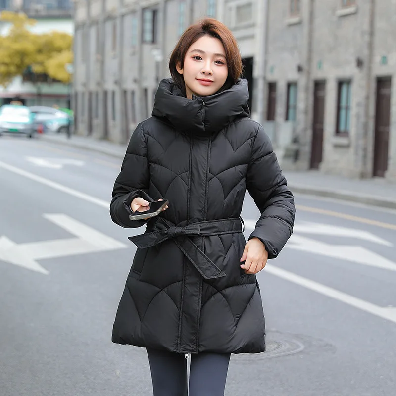 MEILLY DOLPHIN 2023 New Winter Women Down Cotton Padded Coat Thick Warm Long Sleeve Hooded Puffer Jacket With Belt Snow Parkas