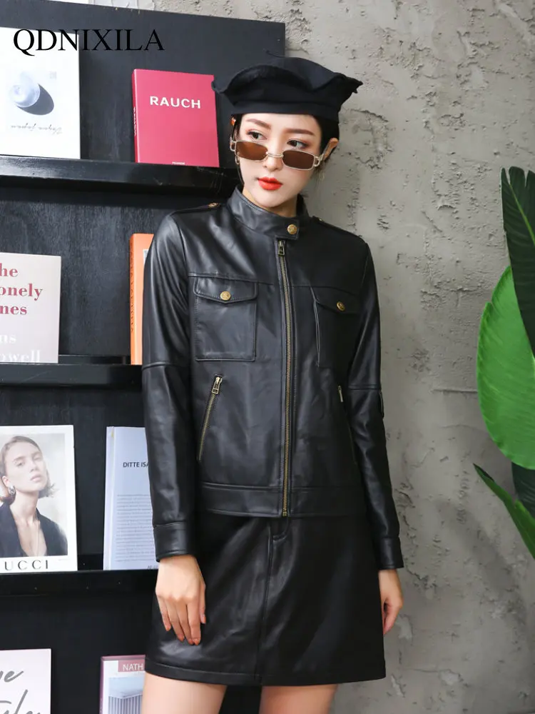 Leather Jacket Women Spring Jacket Women 2023 New Outerwear Slim Fit Small Stand Collar PU Coat Women's Bomber Jacket