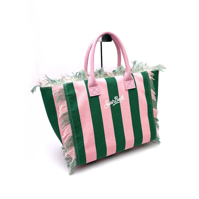 Новая женская вместительная Холщовая Сумка SAINT BARTH в полоску ручной работы с