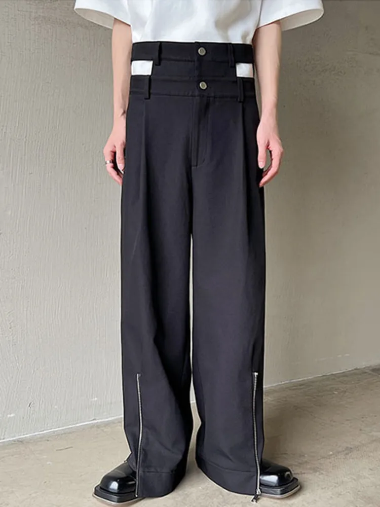 

SYUHGFA Men Clothing 2022 Spring Autumn Hollow Out Waist Wide Leg Suit Pants Causal Zipper Bottom Loose Trousers For Male